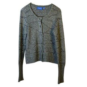 Simply Vera Wang Grey and Silver Sequined Knit Button Up Cardigan Sweater